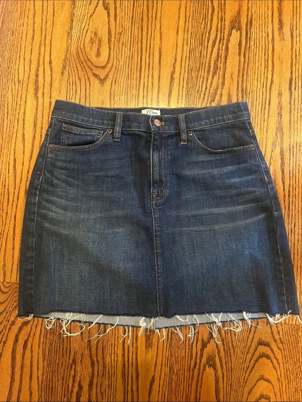J. Crew Dark Blue Denim Mini Skirt with Frayed Hem